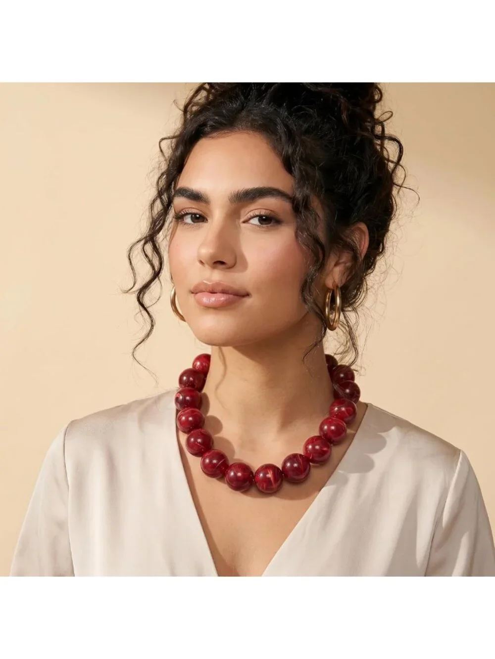 Colorful Chunky Beaded Statement Necklace, Cute Boho Y2K Puff Ball Choker